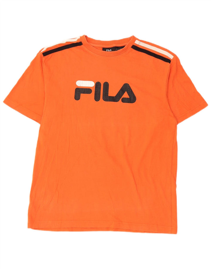 Ανδρικό γραφικό T-Shirt Fila Top Βαμβακερό μεσαίο πορτοκαλί ριγέ