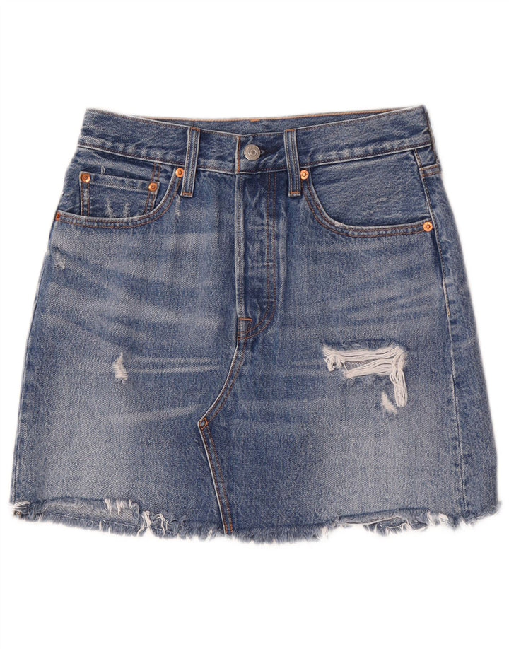 Γυναικεία τζιν φούστα ταλαιπωρημένη Levi's W27 Μικρή μπλε βαμβακερή