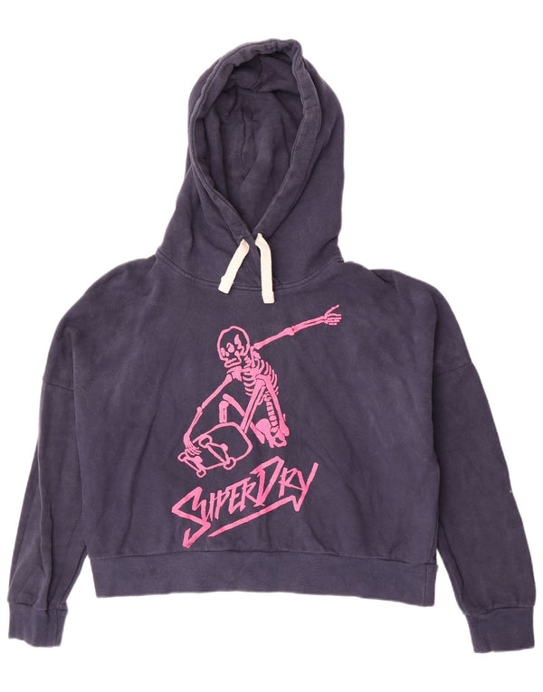 Superdry γυναικείο υπερμεγέθη Crop Graphic Hoodie Jumper UK 14 Large Navy Blue