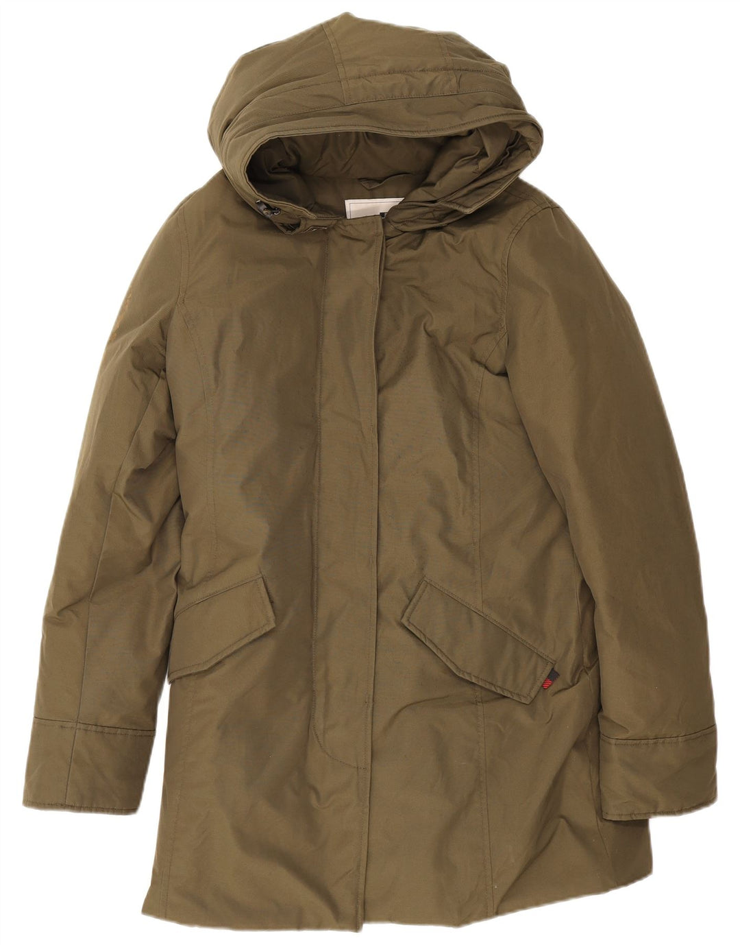 Woolrich Γυναικείο μπουφάν Parka με κουκούλα UK 14 Medium Khaki Cotton