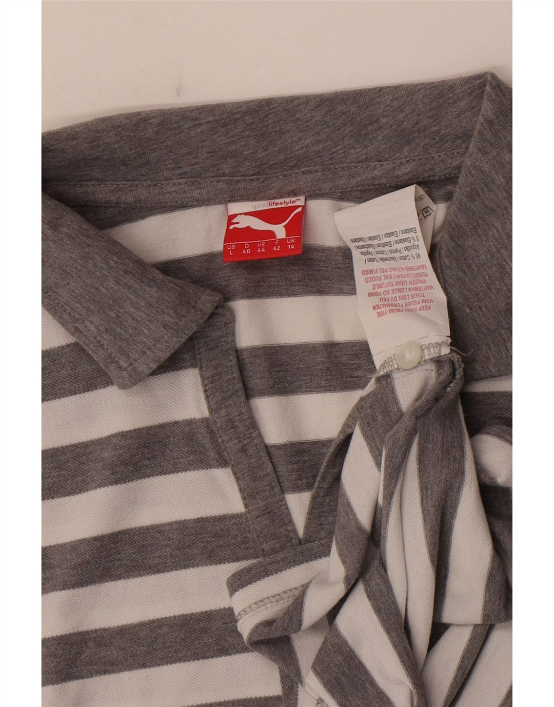 Puma Γυναικείο Πόλο Μπλουζάκι UK 14 Βαμβακερό μεσαίο γκρι ριγέ