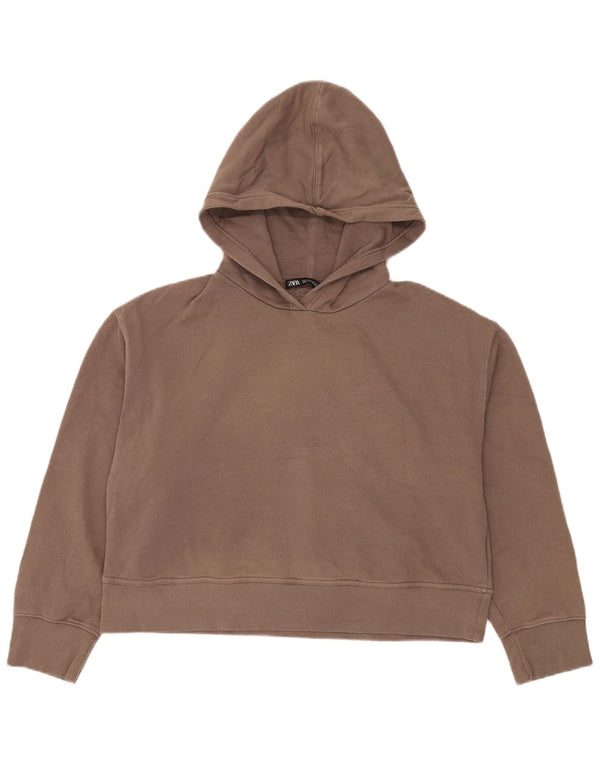 Zara γυναικεία κουκούλα Relaxed Fit Hoodie Jumper UK 16 Large Brown Cotton