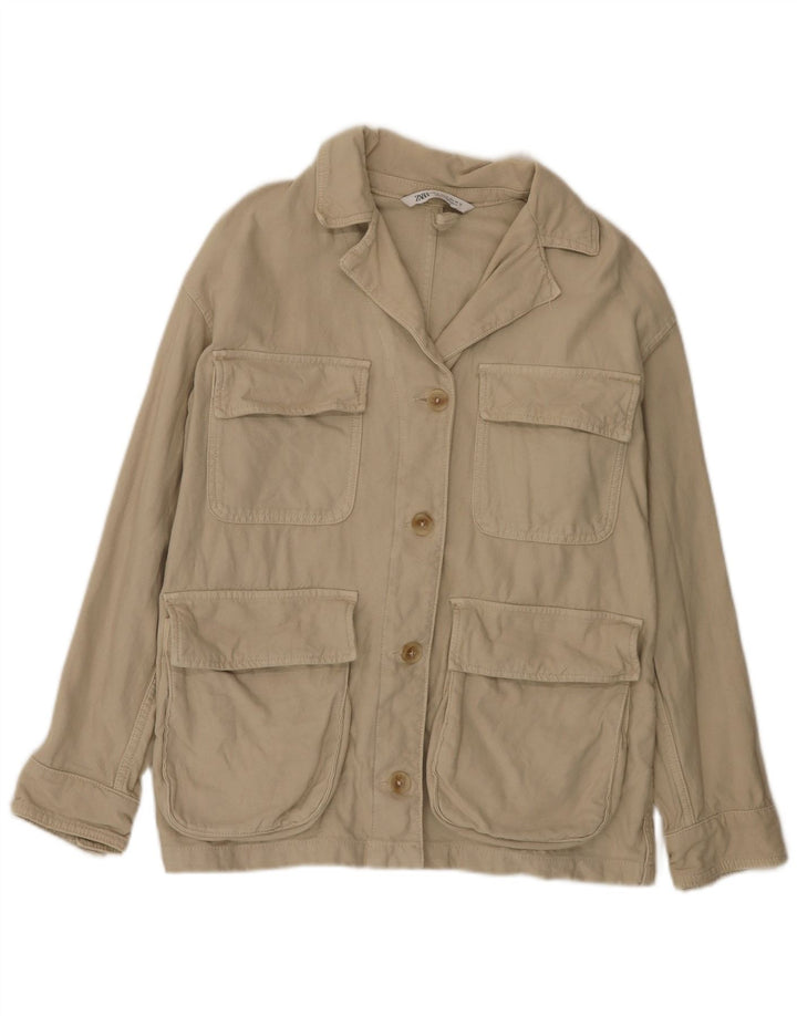 Zara Γυναικείο Oversized Utility Jacket UK 10 Small Khaki Cotton