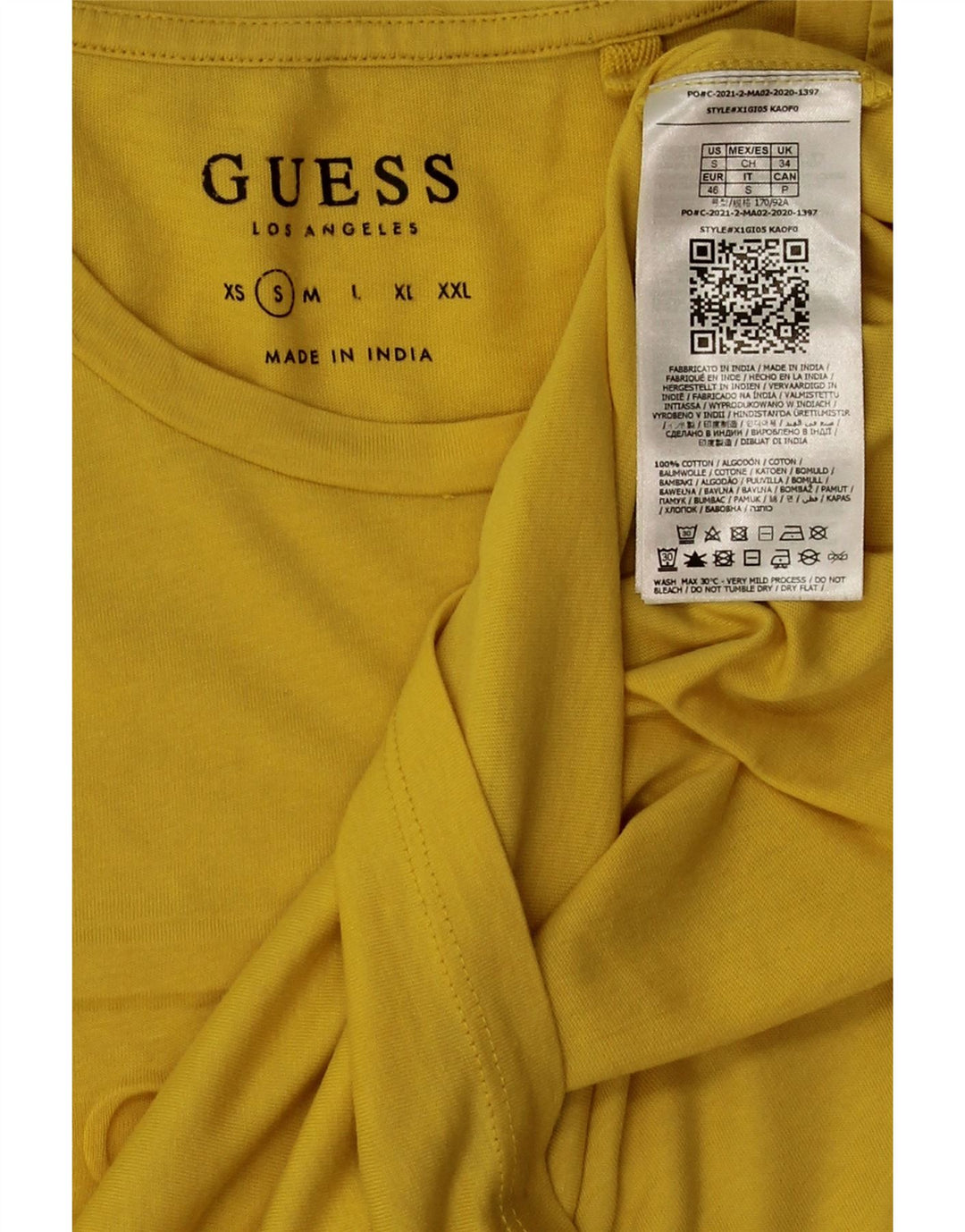 Ανδρικό γραφικό μπλουζάκι Guess Μικρό κίτρινο βαμβακερό