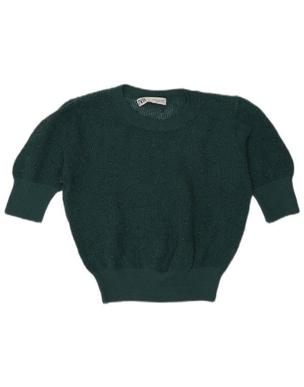 Zara γυναικείο πουλόβερ με κοντό μανίκι Crew λαιμόκοψη UK 12 Μεσαίο πράσινο