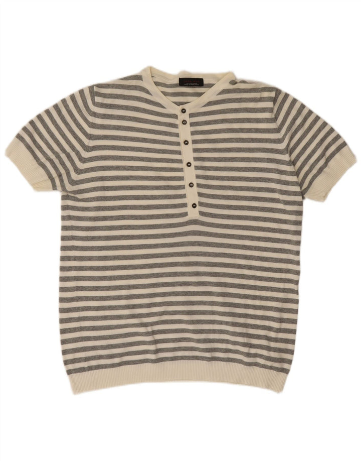 Zara Ανδρικό πουκάμισο polo μεγάλο γκρι ριγέ