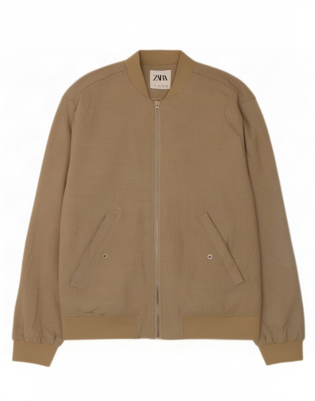 Zara Ανδρικό Bomber Jacket UK 36 Small Beige Check Polyester