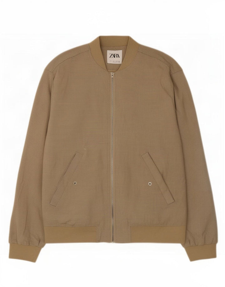 Zara Ανδρικό Bomber Jacket UK 36 Small Beige Check Polyester