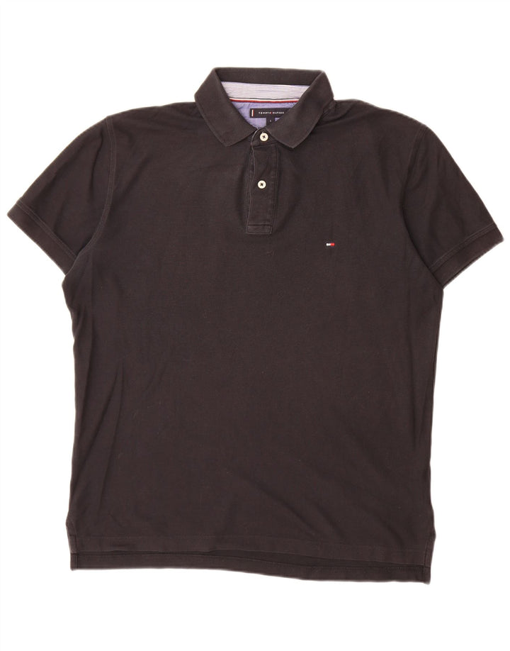 Tommy Hilfiger Ανδρικό πουκάμισο Polo με κανονική εφαρμογή, μεγάλο μαύρο βαμβακερό
