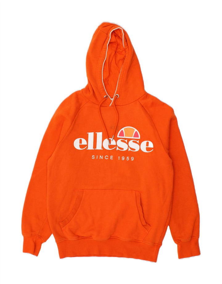 ELLESSE Mens Graphic Hoodie Jumper Small Orange Cotton Vintage Ellesse and Second-Hand Ellesse from Messina Hembry 
