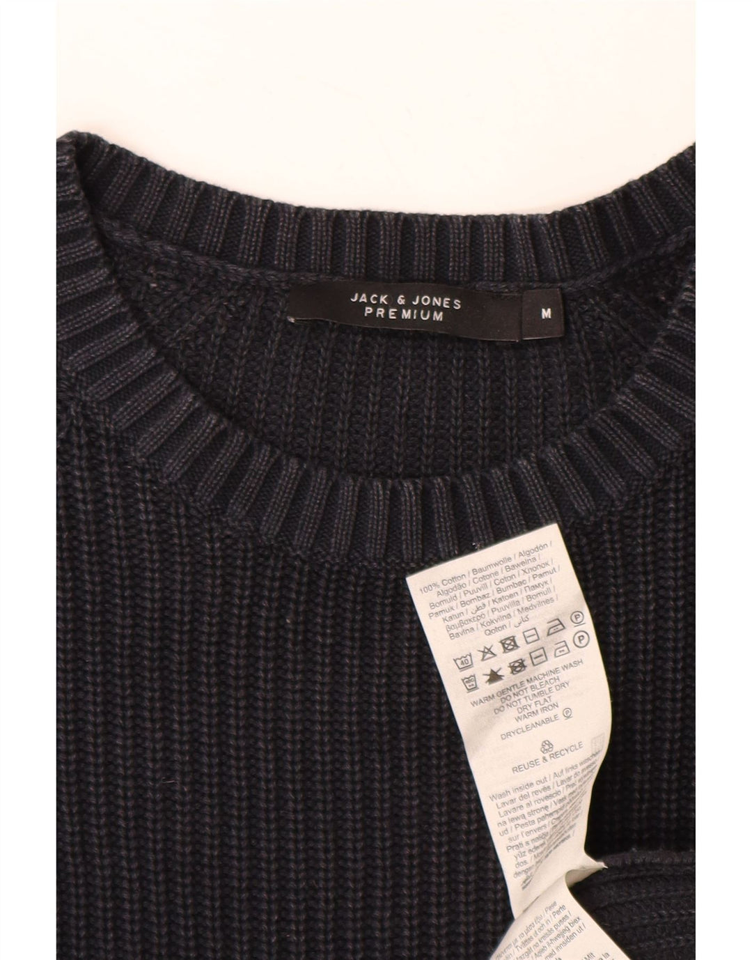 JACK & JONES Ανδρικό πουλόβερ με λαιμόκοψη μεσαίου μπλε βαμβακερό