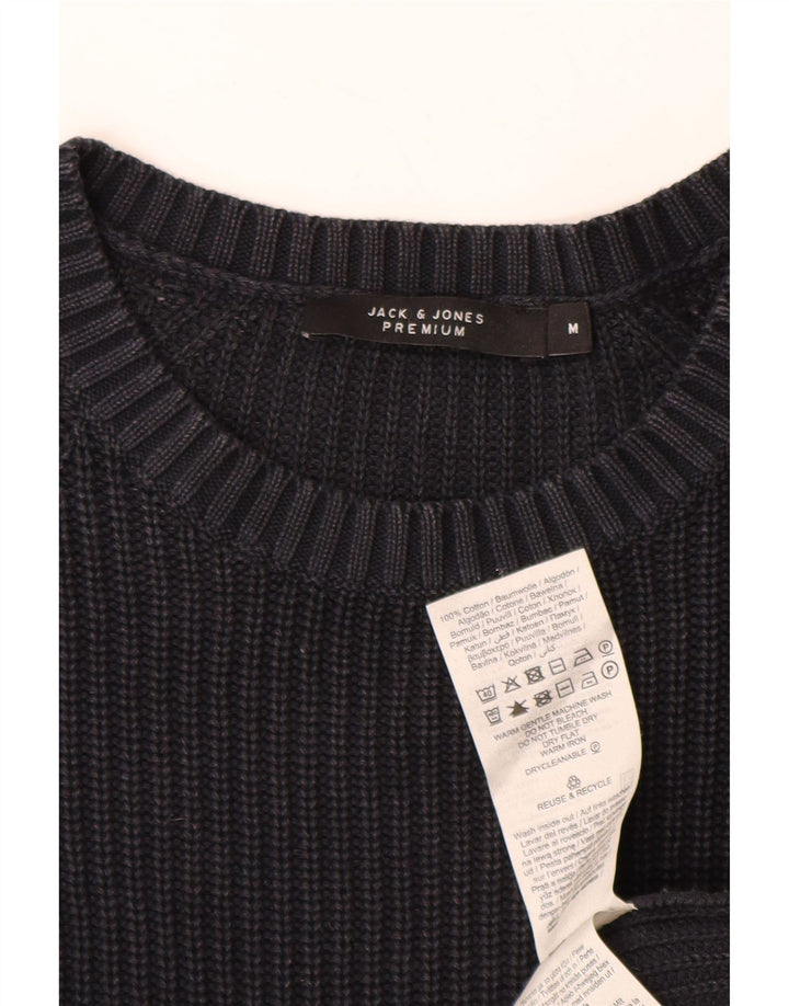 JACK & JONES Ανδρικό πουλόβερ με λαιμόκοψη μεσαίου μπλε βαμβακερό