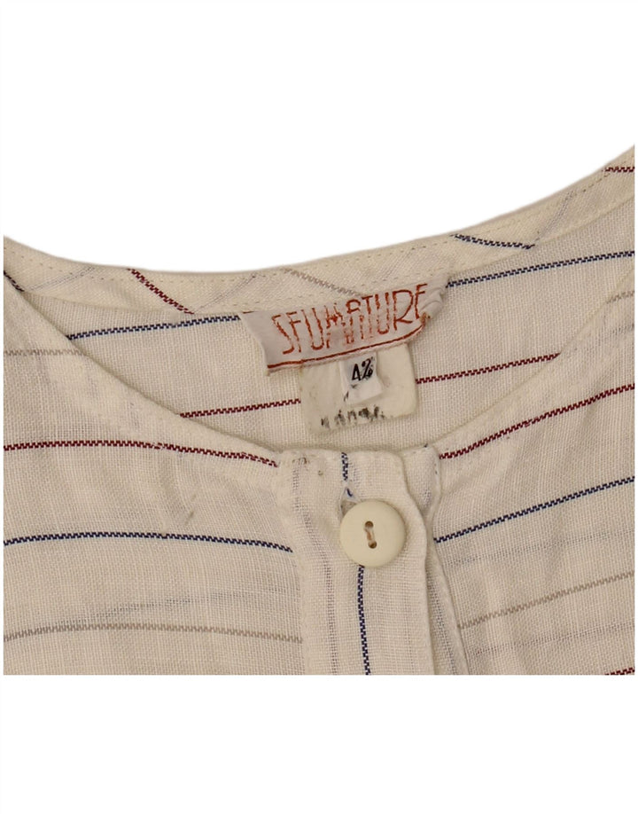 Vintage Γυναικείο Αμάνικο Φόρεμα Shift IT 42 Medium Off White Ριγέ