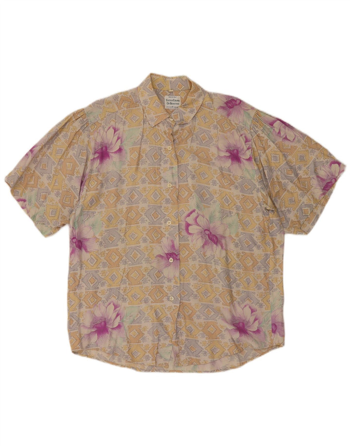 BENETTON Γυναικείο κοντομάνικο πουκάμισο Μπλούζα IT 44 Μεσαίο Μπεζ Φλοράλ