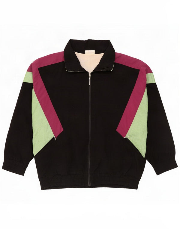 Vintage Mens Tracksuit Top Jacket IT 56 XL Black Colourblock Polyamide