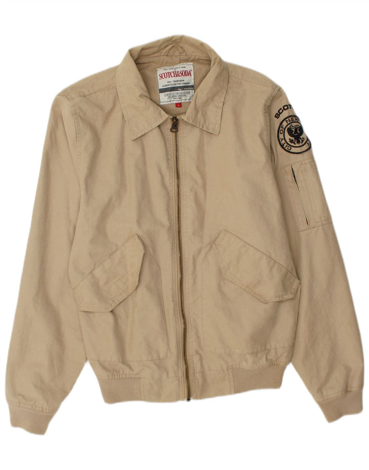 Ανδρικό μπουφάν SCOTCH & SODA Graphic Bomber UK 36 Small Beige Cotton