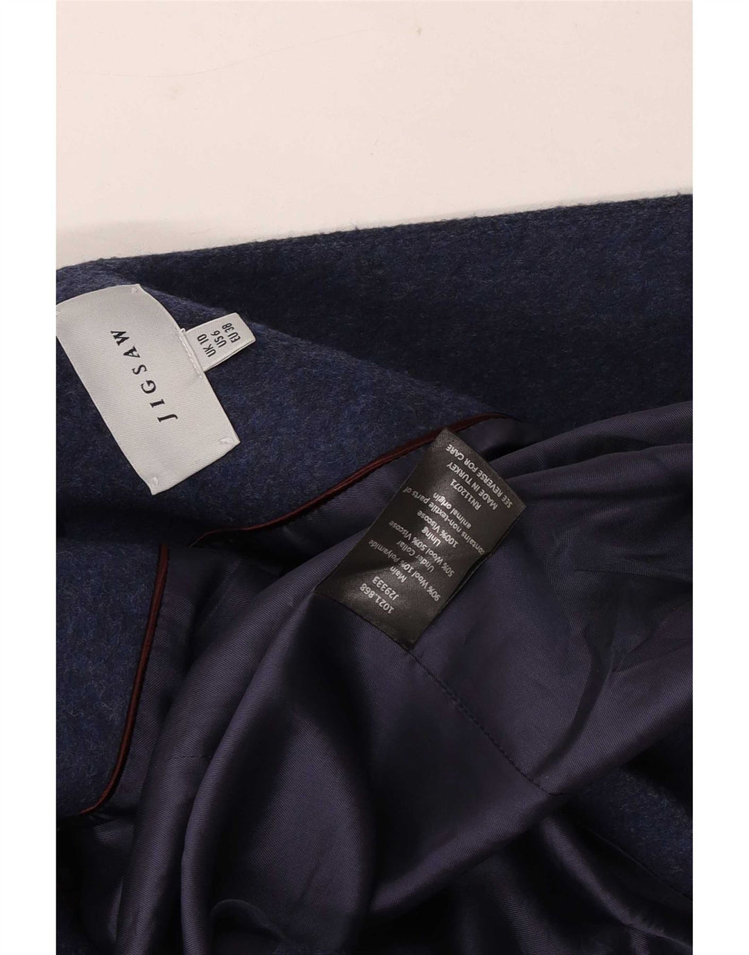 Jigsaw Γυναικείο παλτό με διπλό στήθος UK 10 Small Navy Blue Wool