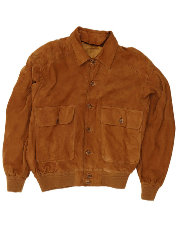 Vintage Ανδρικό Suede Bomber Jacket UK 38 Medium Brown Δερμάτινο