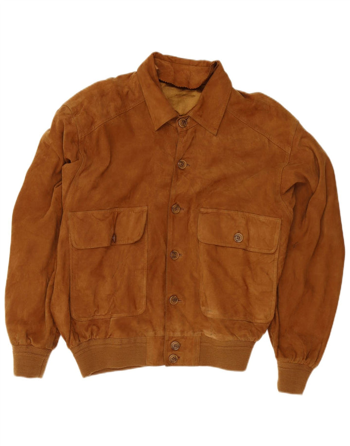 Vintage Ανδρικό Suede Bomber Jacket UK 38 Medium Brown Δερμάτινο
