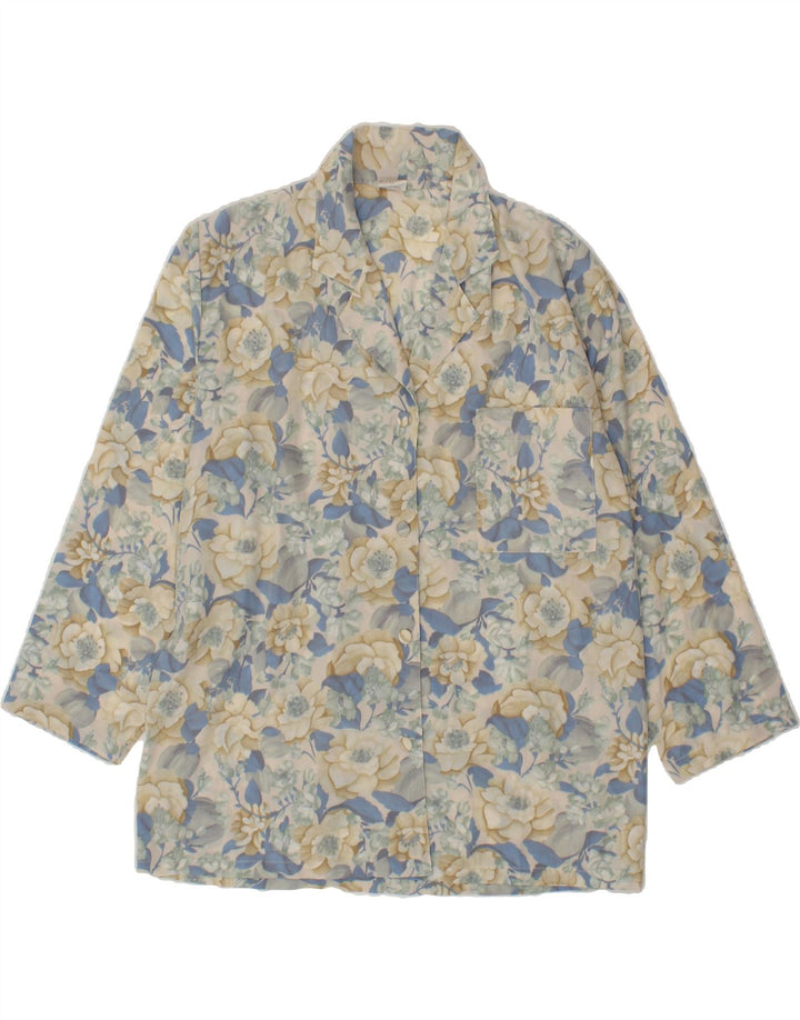 VINTAGE Womens 4 Button Blazer Jacket IT 44 Medium Off White Floral Vintage Vintage and Second-Hand Vintage from Messina Hembry 