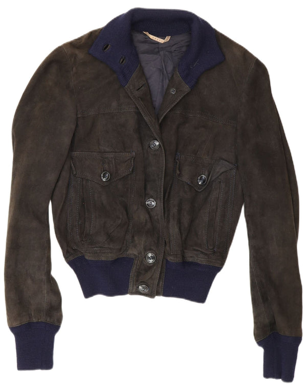 Reda Γυναικείο Suede Bomber Jacket UK 10 Small Black Colourblock Leather