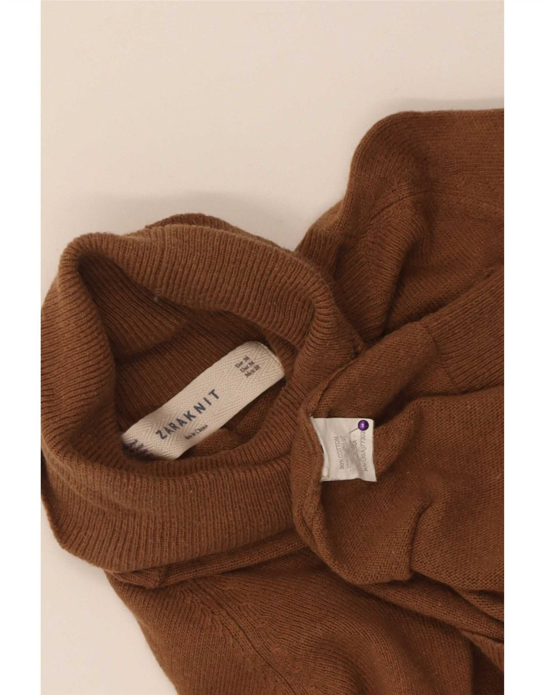 Zara Γυναικείο πουλόβερ με ρολό λαιμόκοψη UK 12 μεσαίο καφέ βαμβακερό