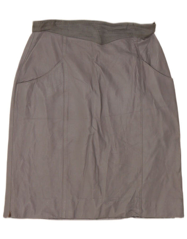 Vintage Γυναικεία Ψηλόμεση Δερμάτινη Φούστα IT 48 XL W28 Γκρι Δερμάτινη