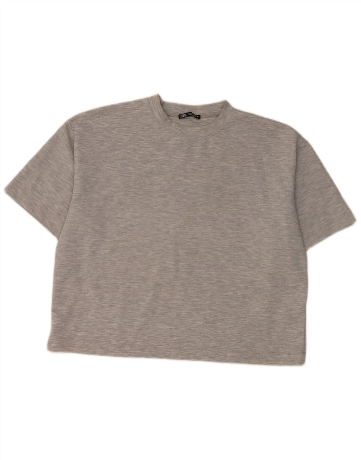 Zara Γυναικείο T-Shirt Top UK 16 Large Grey Flecked Polyester