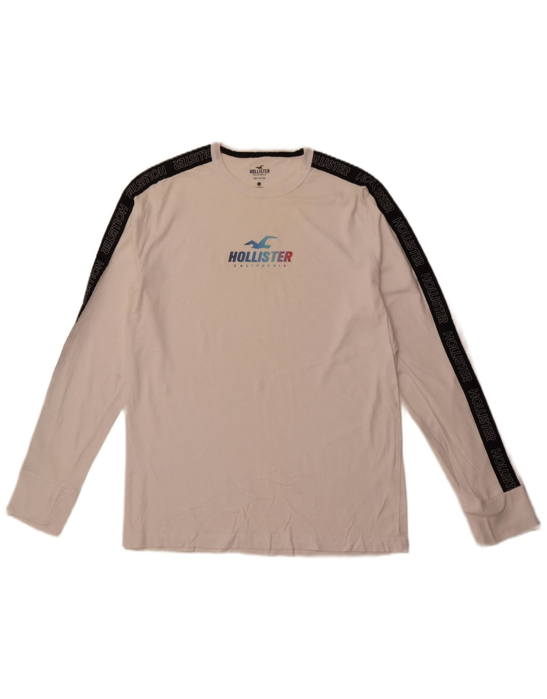 HOLLISTER Ανδρικό γραφικό τοπ μακρυμάνικο μεγάλο λευκό χρώμα, βαμβακερό