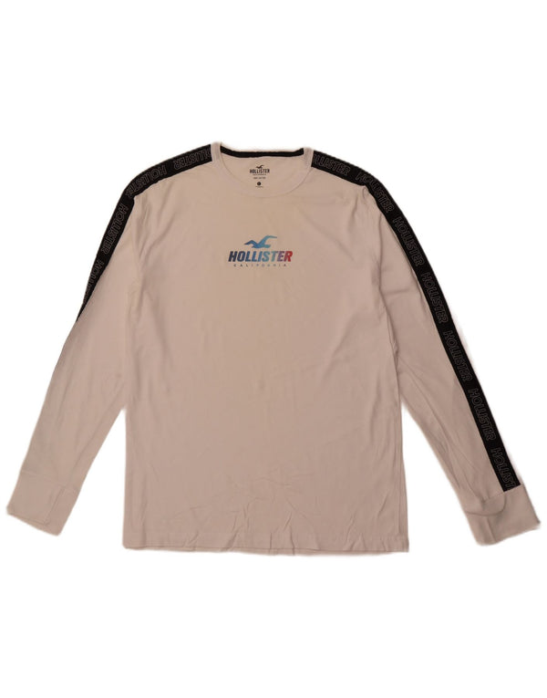 HOLLISTER Ανδρικό γραφικό τοπ μακρυμάνικο μεγάλο λευκό χρώμα, βαμβακερό