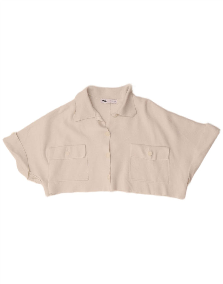 Ζακέτα Zara Crop Oversized Top UK 10 Small White Viscose