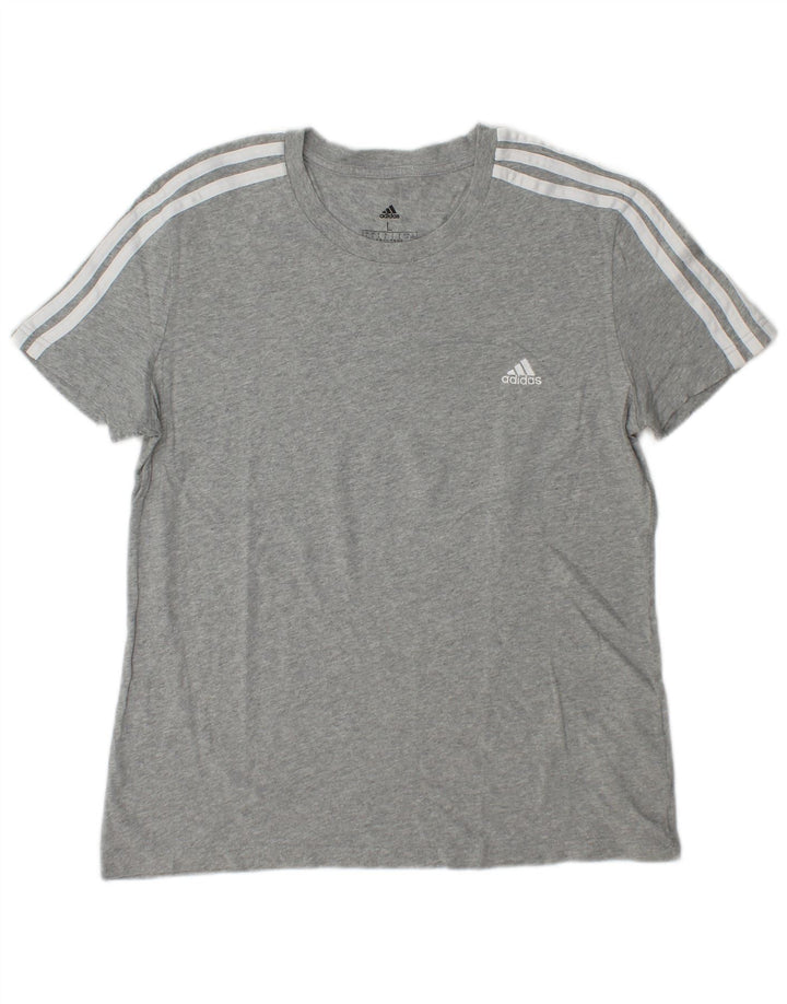Γυναικείο T-Shirt ADIDAS Top UK 16/18 μεγάλο γκρι βαμβακερό