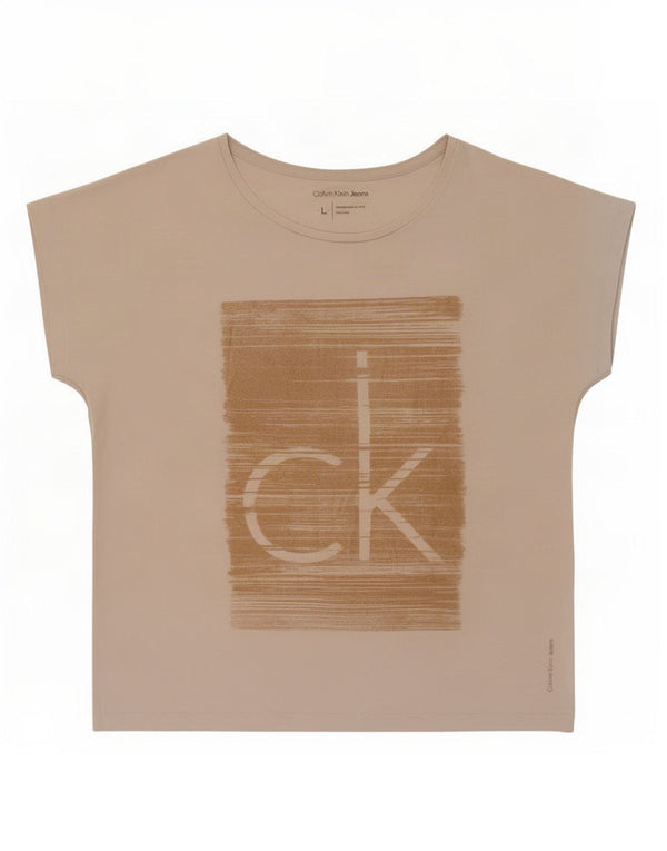 Γυναικείο γραφικό μπλουζάκι Calvin Klein Jeans Top UK 16 Large Beige