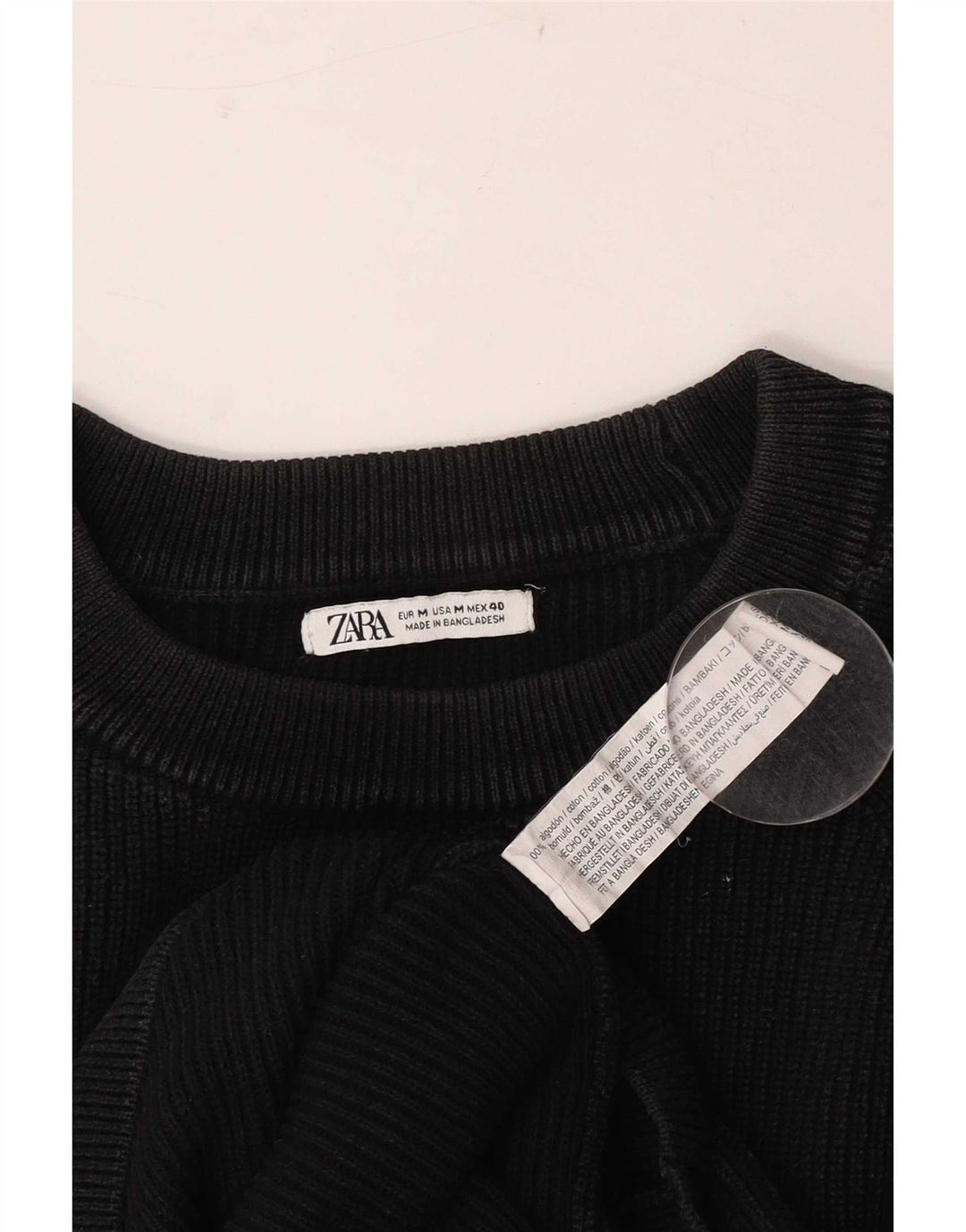Zara Ανδρικό πουλόβερ με λαιμόκοψη, μεσαίο μαύρο βαμβακερό