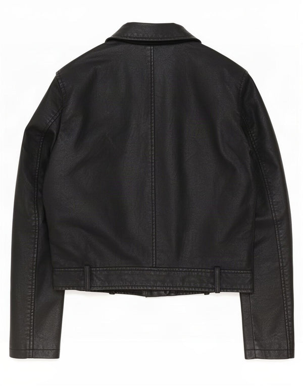 Cavalini Γυναικείο Faux Leather Biker Jacket UK 16 Large Μαύρο Πολυαιθυλένιο