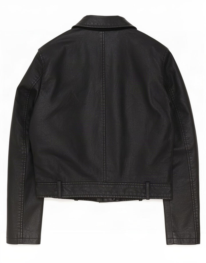 Cavalini Γυναικείο Faux Leather Biker Jacket UK 16 Large Μαύρο Πολυαιθυλένιο