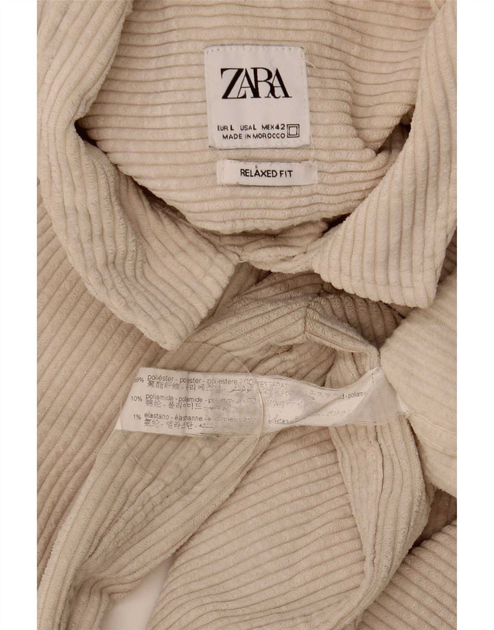 Zara Ανδρικό κοτλέ πουκάμισο Relaxed Fit Μεγάλο Μπεζ Πολυεστέρας
