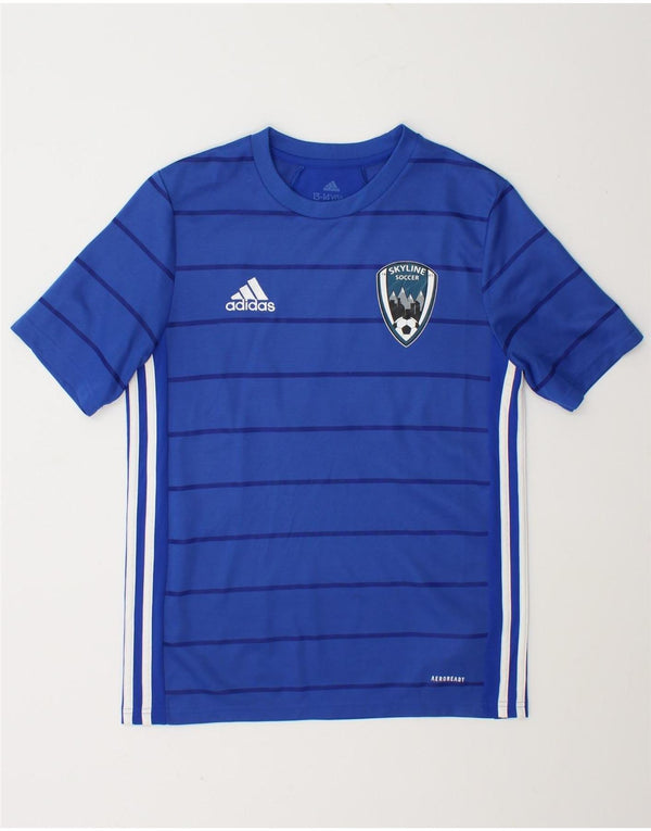 Adidas Boys Aeroready Graphic T-shirt Top 13-14 ετών μπλε ριγέ