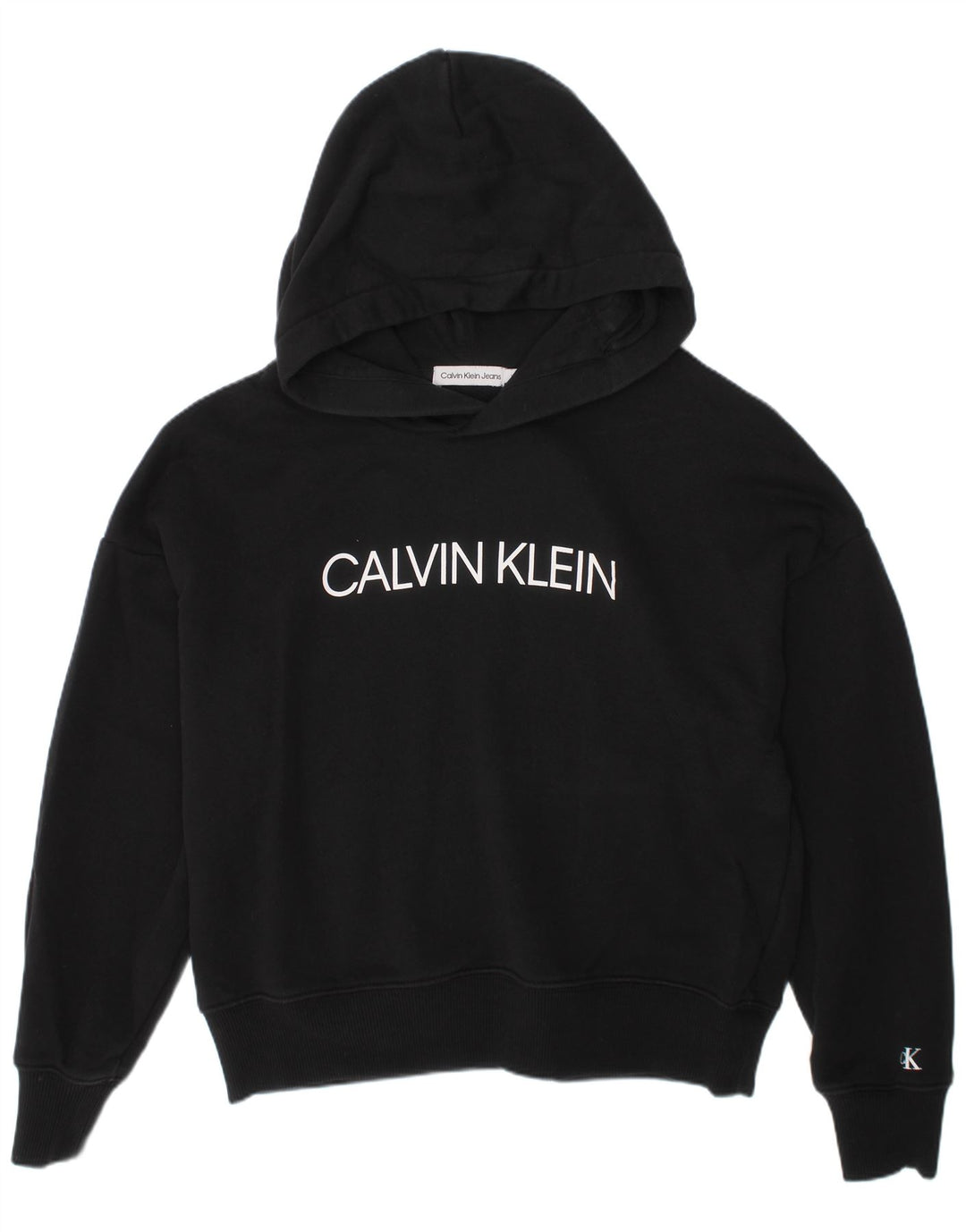 CALVIN KLEIN JEANS Girls Crop Graphic Hoodie Jumper 11-12 ετών Μαύρο