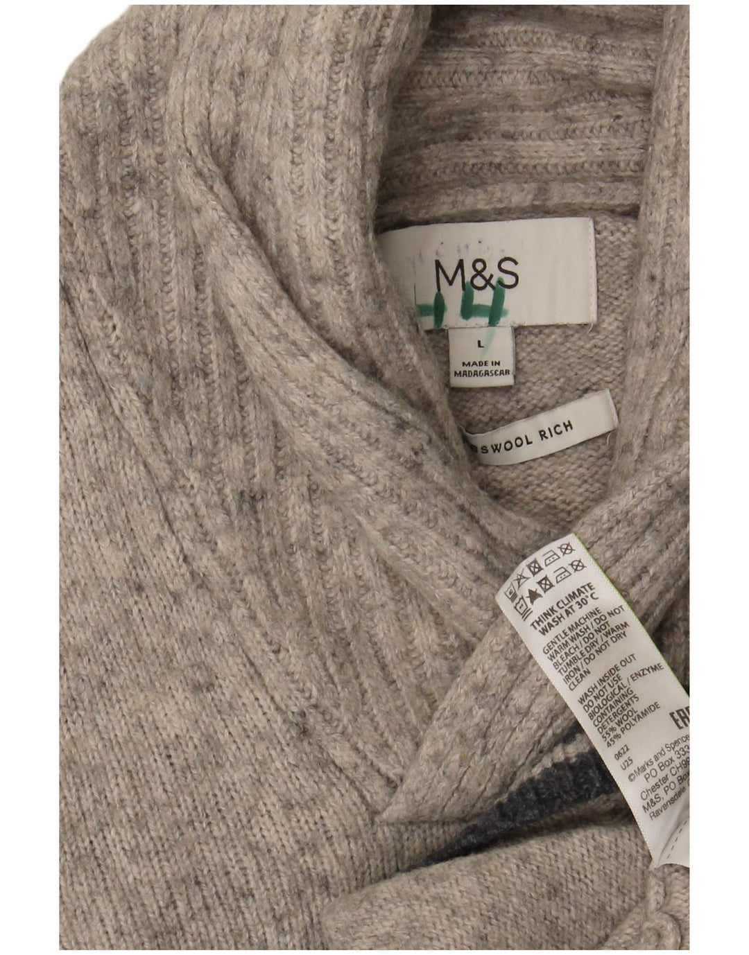 Marks & Spencer Ανδρικό πουλόβερ με λαιμόκοψη με σάλι με μεγάλο γκρι μαλλί