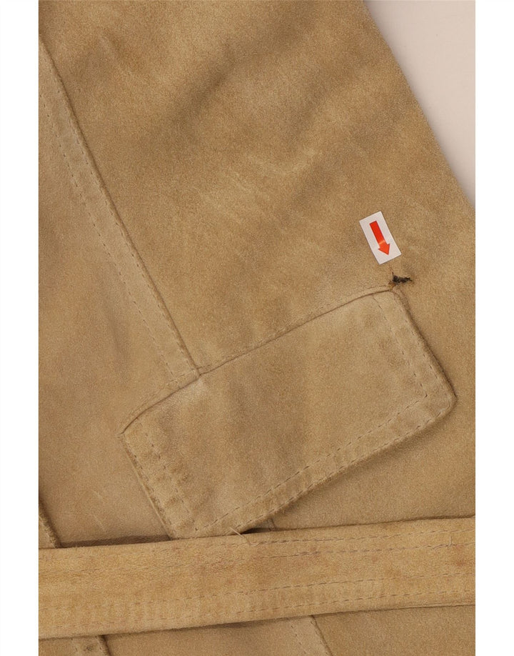 BAYSIDE Womens Suede Jacket UK 14 Large Beige Leather