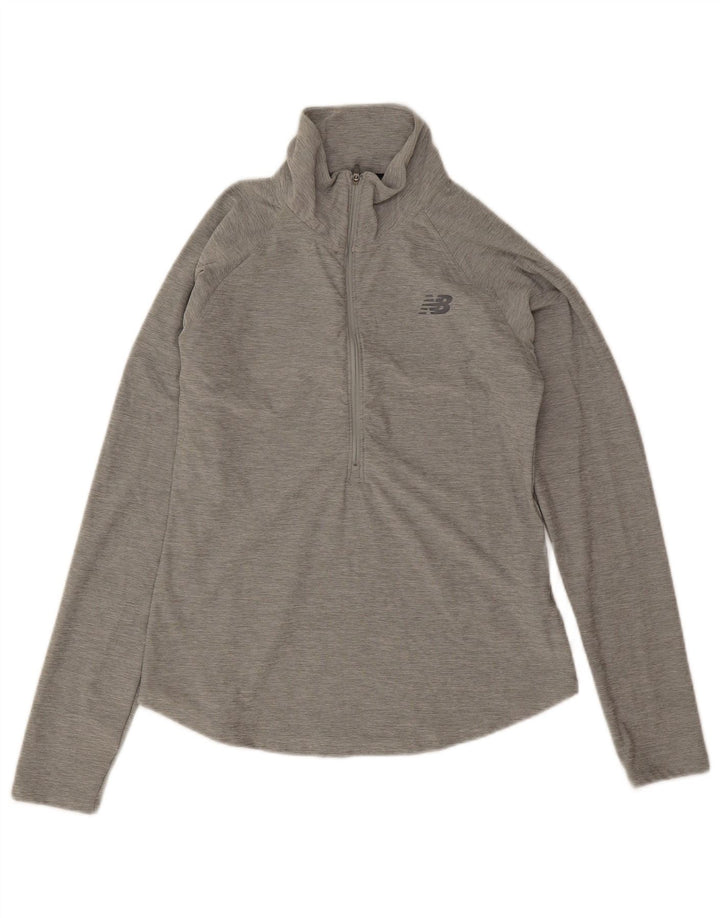 New Balance Γυναικείο τοπ μακρυμάνικο με φερμουάρ UK 10 Small Grey Polyester