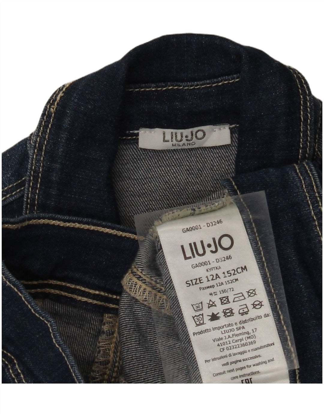 LIU JO Girls Crop Denim Jacket 11-12 Years Blue Cotton