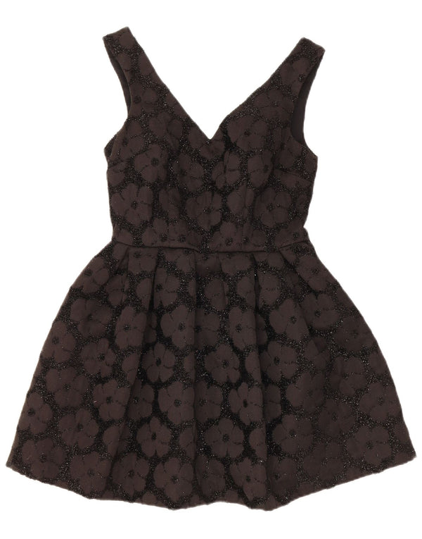 TOPSHOP Γυναικείο Αμάνικο Κούνια Φόρεμα UK 4 XS Μαύρο φλοράλ πολυεστέρας