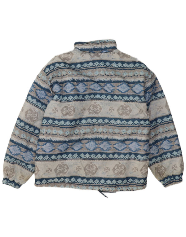 Vintage Γυναικείο Loose Fit Bomber Jacket UK 14/16 Large Blue Geometric Retro
