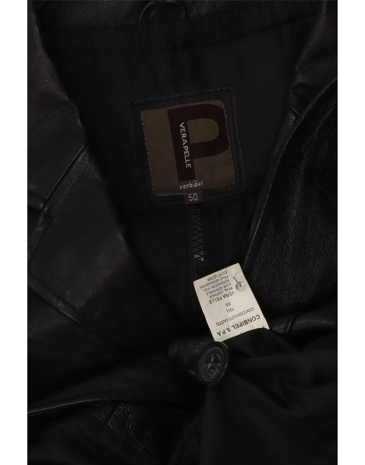 Conbipel Ανδρικό Δερμάτινο Σακάκι Μπλέιζερ 3 Κουμπιών IT 50 Μεγάλο Δερμάτινο Μαύρο