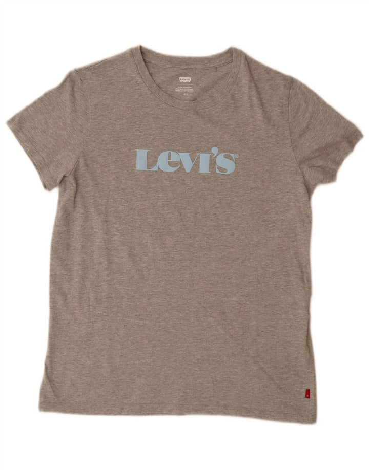 LEVI'S Womens Graphic T-Shirt Top UK 12 Medium Grey Cotton
