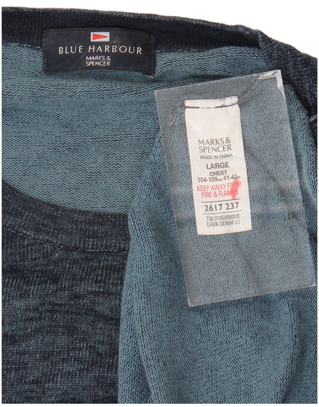 Marks & Spencer Ανδρικό μπλε πουλόβερ με λαιμόκοψη Harbor Crew Large Navy Blue
