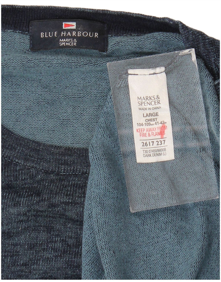 Marks & Spencer Ανδρικό μπλε πουλόβερ με λαιμόκοψη Harbor Crew Large Navy Blue