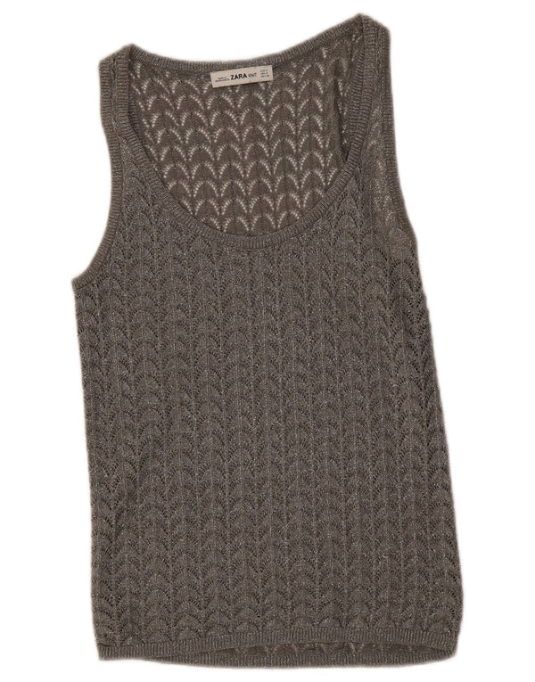 Zara Γυναικείο γιλέκο με βελονάκι Τοπ UK 8 Small Grey
